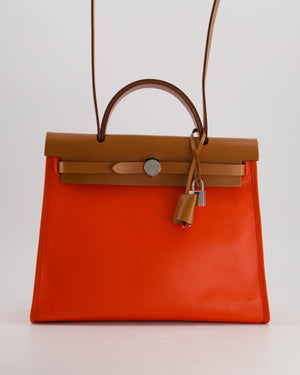 Hermès Herbag 31 Bag in Orange Toile Canvas and Natural Vache Leather with Palladium Hardware