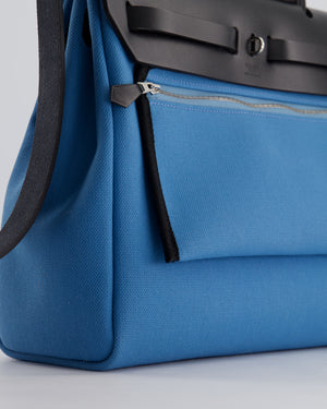 Hermès Herbag 31 Bag in Blue Jean Canvas and Noir Vache Hunter Leather with Palladium Hardware