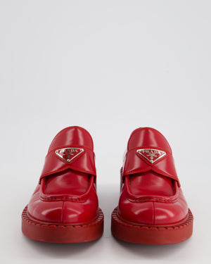 *HOT* Prada Red Loafers In Brushed Calfskin Leather with Logo Detail Size EU 37.5 RRP £920