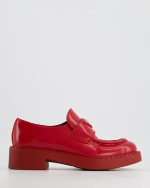 *HOT* Prada Red Loafers In Brushed Calfskin Leather with Logo Detail Size EU 37.5 RRP £920