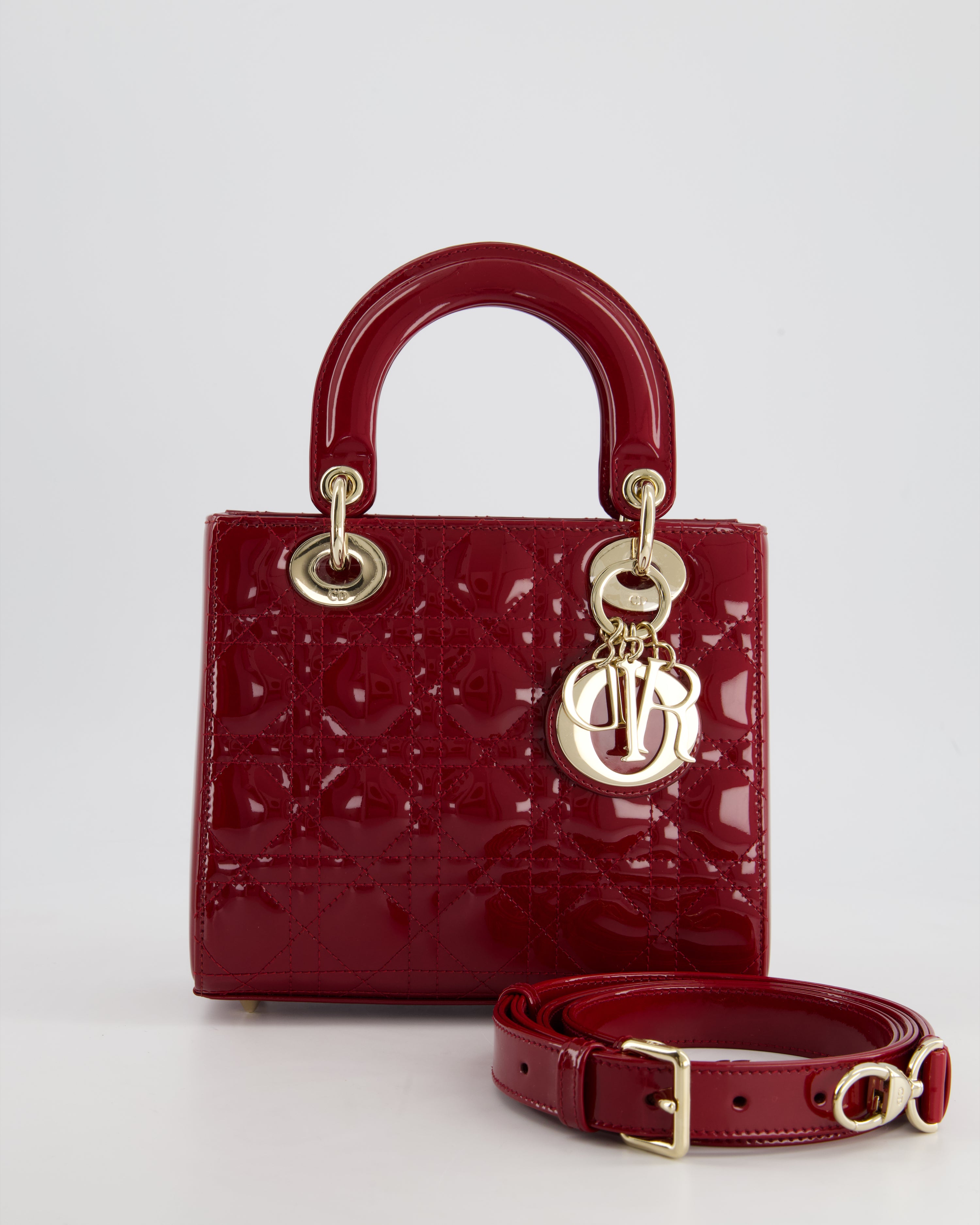 CURRENT SEASON Christian Dior Cherry Red Small Lady Dior Bag In Pate Sellier