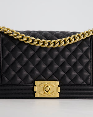 *HOT* Chanel Black Caviar Leather Medium Boy Bag with Gold Hardware RRP £5,800