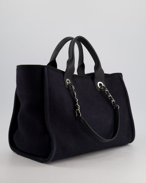 Chanel Navy & Black Small Deauville Tote Bag with Silver Hardware