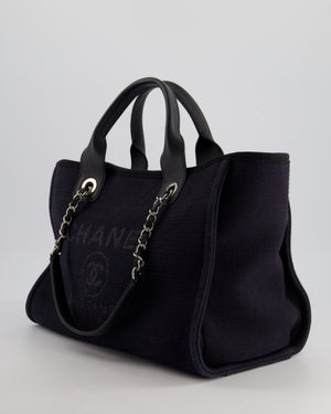 Chanel Navy & Black Small Deauville Tote Bag with Silver Hardware