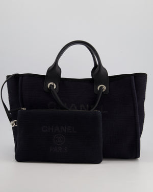 Chanel Navy & Black Small Deauville Tote Bag with Silver Hardware