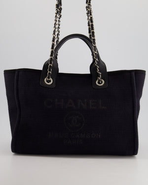 Chanel Navy & Black Small Deauville Tote Bag with Silver Hardware