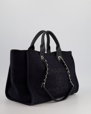 Chanel Navy & Black Small Deauville Tote Bag with Silver Hardware