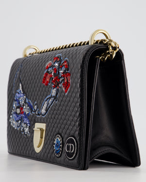 *RARE* Christian Dior Blue Medium Diorama Bag in Calfskin Leather with Champagne Gold Hardware & Embroidery Detail