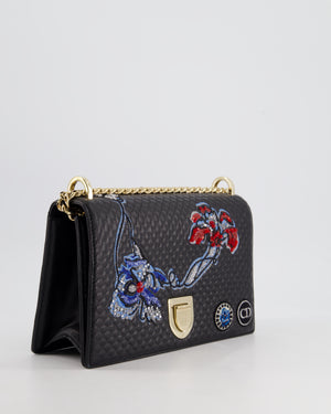 *RARE* Christian Dior Blue Medium Diorama Bag in Calfskin Leather with Champagne Gold Hardware & Embroidery Detail