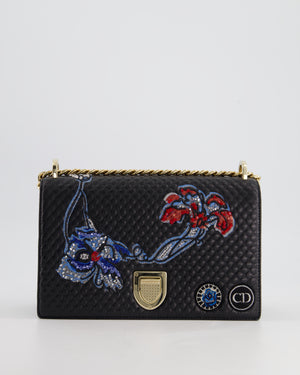 *RARE* Christian Dior Blue Medium Diorama Bag in Calfskin Leather with Champagne Gold Hardware & Embroidery Detail