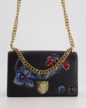 *RARE* Christian Dior Blue Medium Diorama Bag in Calfskin Leather with Champagne Gold Hardware & Embroidery Detail