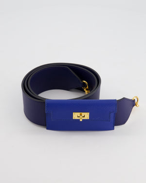 Hermès Blue Sapphire Swift Leather &  Zellige Epsom Leather Kelly Pocket Strap with Gold Hardware