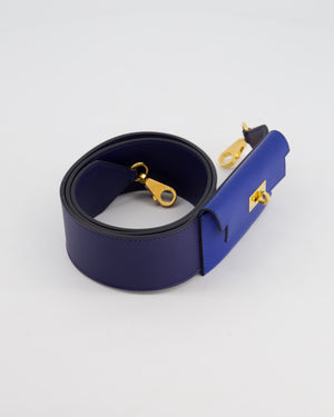 Hermès Blue Sapphire Swift Leather &  Zellige Epsom Leather Kelly Pocket Strap with Gold Hardware