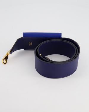 Hermès Blue Sapphire Swift Leather &  Zellige Epsom Leather Kelly Pocket Strap with Gold Hardware