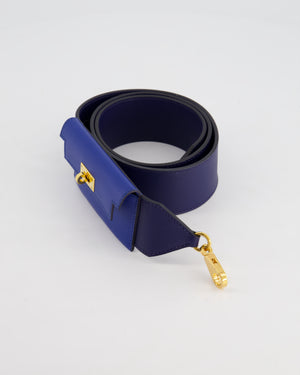 Hermès Blue Sapphire Swift Leather &  Zellige Epsom Leather Kelly Pocket Strap with Gold Hardware