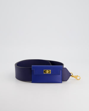 Hermès Blue Sapphire Swift Leather &  Zellige Epsom Leather Kelly Pocket Strap with Gold Hardware