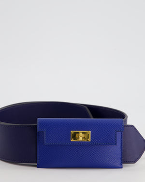 Hermès Blue Sapphire Swift Leather &  Zellige Epsom Leather Kelly Pocket Strap with Gold Hardware