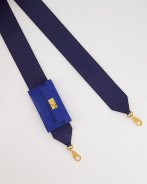 Hermès Blue Sapphire Swift Leather &  Zellige Epsom Leather Kelly Pocket Strap with Gold Hardware