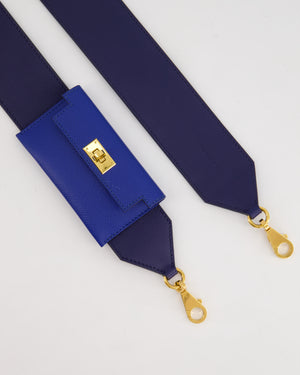 Hermès Blue Sapphire Swift Leather &  Zellige Epsom Leather Kelly Pocket Strap with Gold Hardware