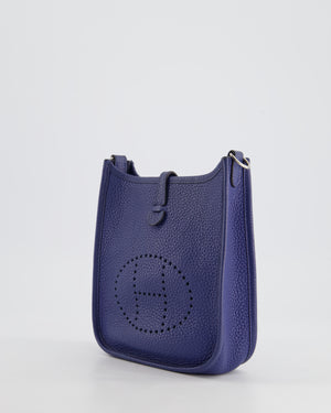 Hermès Mini Evelyne Bag in Bleu de Prusse Clemence Leather with Palladium Hardware