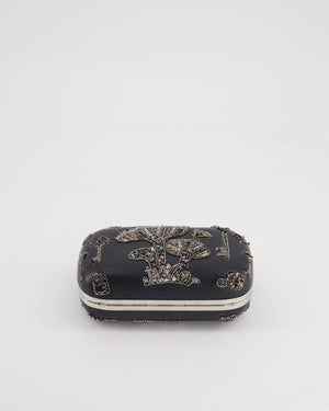 Alexander McQueen Black Leather Clutch Bag with Silver Hardware, Embellished Skull Clasp and Beaded Detail