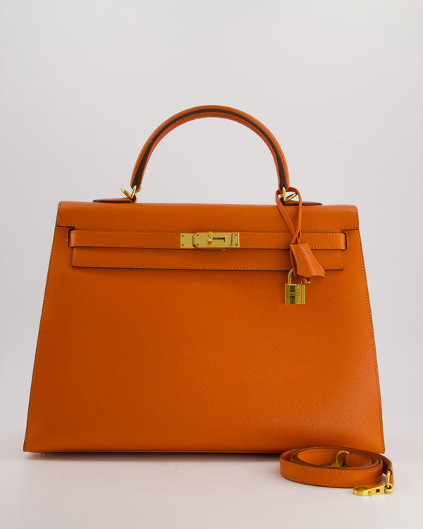 Hermès Kelly Sellier 35cm Bag in Orange Epsom Leather and Gold Hardware