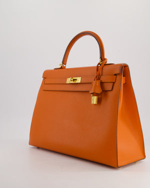 Hermès Kelly Sellier 35cm Bag in Orange Epsom Leather and Gold Hardware