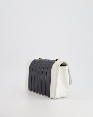 Chanel Black, White Vintage Mademoiselle Single Flap Bag in Lambskin Leather with 24K Gold Plated Hardware