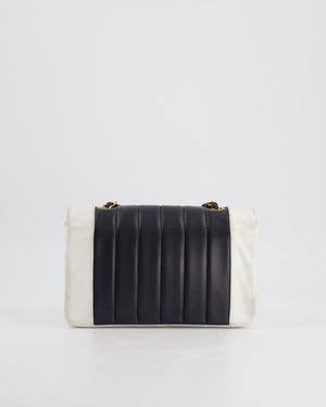 Chanel Black, White Vintage Mademoiselle Single Flap Bag in Lambskin Leather with 24K Gold Plated Hardware