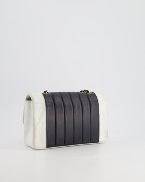 Chanel Black, White Vintage Mademoiselle Single Flap Bag in Lambskin Leather with 24K Gold Plated Hardware