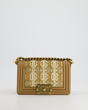 *LIMITED EDITION* Chanel Gold Metallic Small Boy Bag In Calfskin Leather with Antique Gold Hardware CC Details