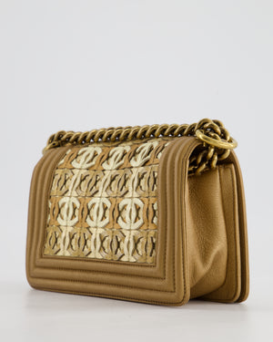 *LIMITED EDITION* Chanel Gold Metallic Small Boy Bag In Calfskin Leather with Antique Gold Hardware CC Details