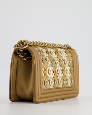 *LIMITED EDITION* Chanel Gold Metallic Small Boy Bag In Calfskin Leather with Antique Gold Hardware CC Details