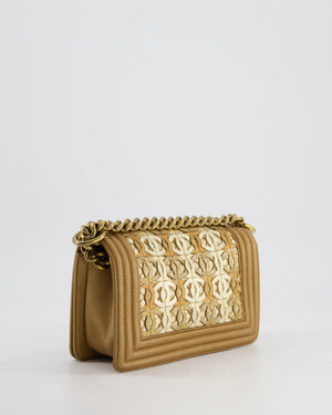 *LIMITED EDITION* Chanel Gold Metallic Small Boy Bag In Calfskin Leather with Antique Gold Hardware CC Details