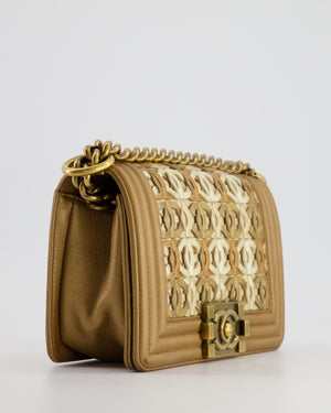 *LIMITED EDITION* Chanel Gold Metallic Small Boy Bag In Calfskin Leather with Antique Gold Hardware CC Details