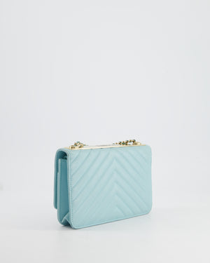 Chanel Tiffany Blue Chevron Quilted Trendy Wallet on Chain Bag in Lambskin Leather with Champagne Gold Hardware