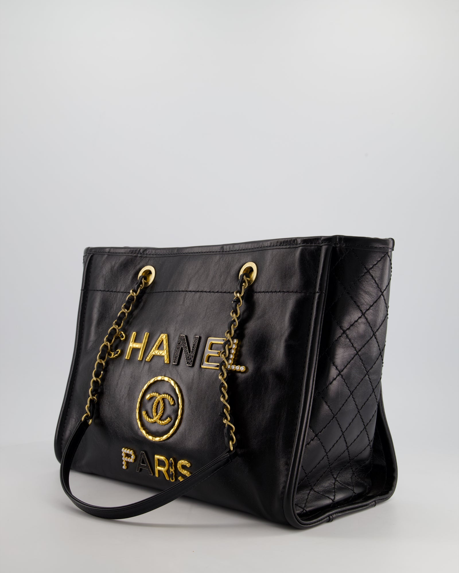 Chanel black quilted tote hotsell