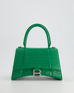 Balenciaga Green Small Hourglass Top Handle Bag in Embossed Calf Leather with Silver Hardware RRP £2,200