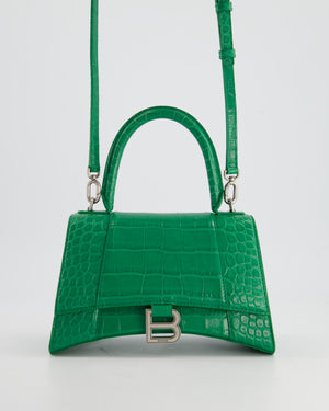 Balenciaga Green Small Hourglass Top Handle Bag in Embossed Calf Leather with Silver Hardware RRP £2,200