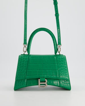 Balenciaga Green Small Hourglass Top Handle Bag in Embossed Calf Leather with Silver Hardware RRP £2,200