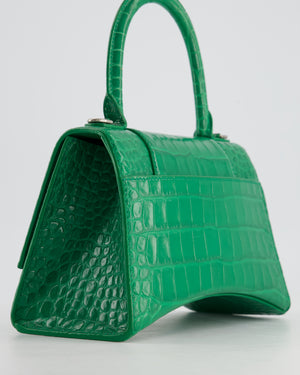 Balenciaga Green Small Hourglass Top Handle Bag in Embossed Calf Leather with Silver Hardware RRP £2,200