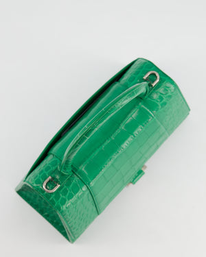 Balenciaga Green Small Hourglass Top Handle Bag in Embossed Calf Leather with Silver Hardware RRP £2,200