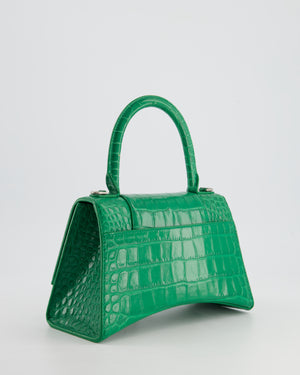 Balenciaga Green Small Hourglass Top Handle Bag in Embossed Calf Leather with Silver Hardware RRP £2,200