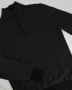 Loro Piana Menswear Black, Grey Diagonal Striped Long Sleeve Jumper with Quarter Zip Detail IT 48 (UK 38)