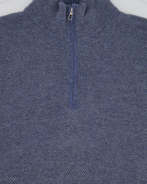 Loro Piana Menswear Light Blue Diagonal Striped Long Sleeve Jumper with Quarter Zip Detail IT 48 (UK 38)