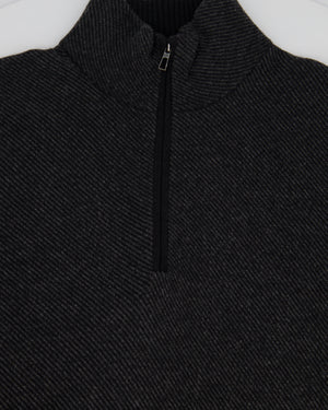 Loro Piana Menswear Black, Grey Diagonal Striped Long Sleeve Jumper with Quarter Zip Detail IT 48 (UK 38)