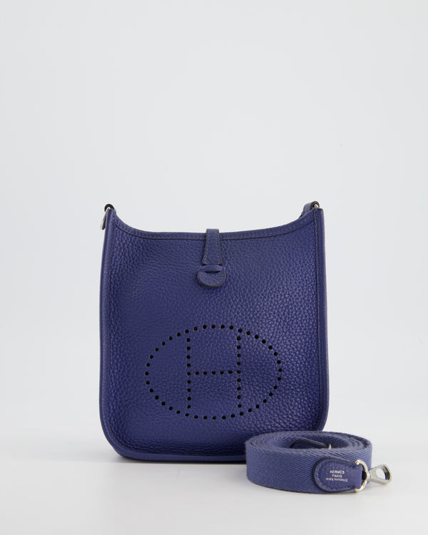 Hermès Mini Evelyne Bag in Bleu de Prusse Clemence Leather with Palladium Hardware