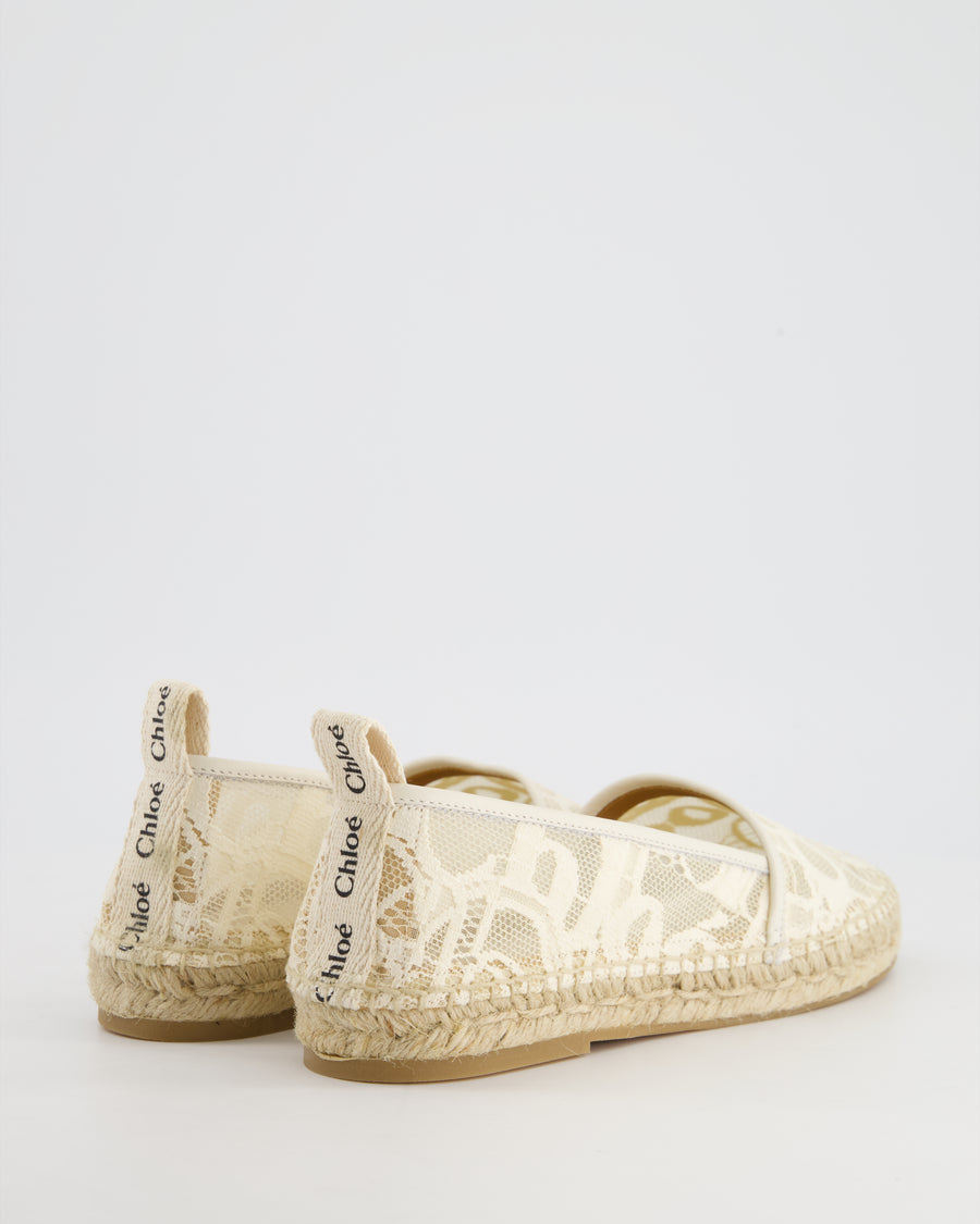 Chloé White Lace & Logo Detail Espadrilles Size EU 38