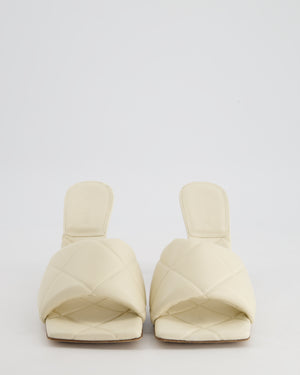 Bottega Veneta Cream Open-Toe Quilted Embossed Mule Heels in Nappa Leather Size EU 38.5