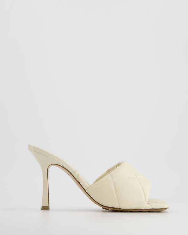 Bottega Veneta Cream Open-Toe Quilted Embossed Mule Heels in Nappa Leather Size EU 38.5